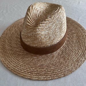 Gigi Pip Island Wide-Brim Straw Fedora with Brown Band